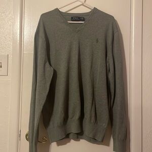 Ralph Lauren Blue Label Gray V Neck 100% Cotton Sweater Size XL